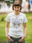 Футболка жіноча “Сфінкс” біла з машинною вишивкою котика