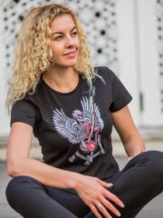 Футболка жіноча чорна з вишивкою «Скелет з гітарою»