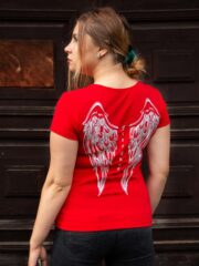 Червона футболка жіноча Free Angel з вишивкою від Батяр