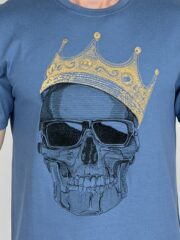 Чоловіча футболка денім SKULL з вишивкою Череп з короною