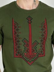 Чоловіча футболка хакі з вишивкою Тризуб