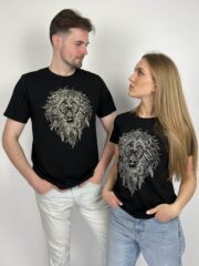 Парні футболки чорні з вишивкою Лев для чоловіка та жінки