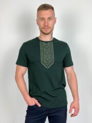 Чоловіча футболка «Подільська» зелена-хакі з вишивкою