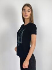 Чорна жіноча футболка з синьо-жовтим Тризубом