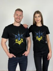 Футболки для пари «Тризуб у сонці» чорні з вишивкою від виробника BATIAR