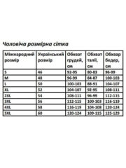Розмірна сітка для чоловічого одягу