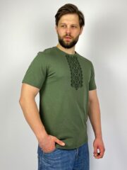 Чоловіча футболка хакі з вишивкою
